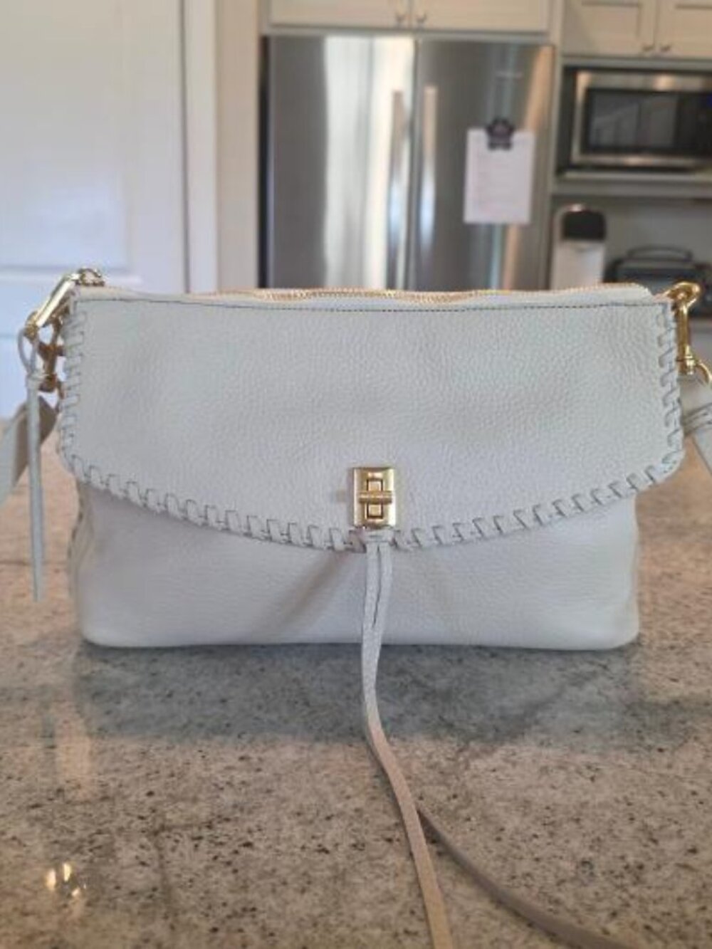 NWT $348 Rebecca Minkoff Leather Darren Shoulder/Crossbody Bag, Cream